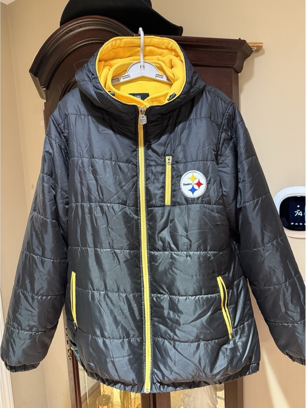 NFL Pro Line Pittsburgh Steelers Puffer Winter Jacket Black Yellow Men’s Sz 2XL